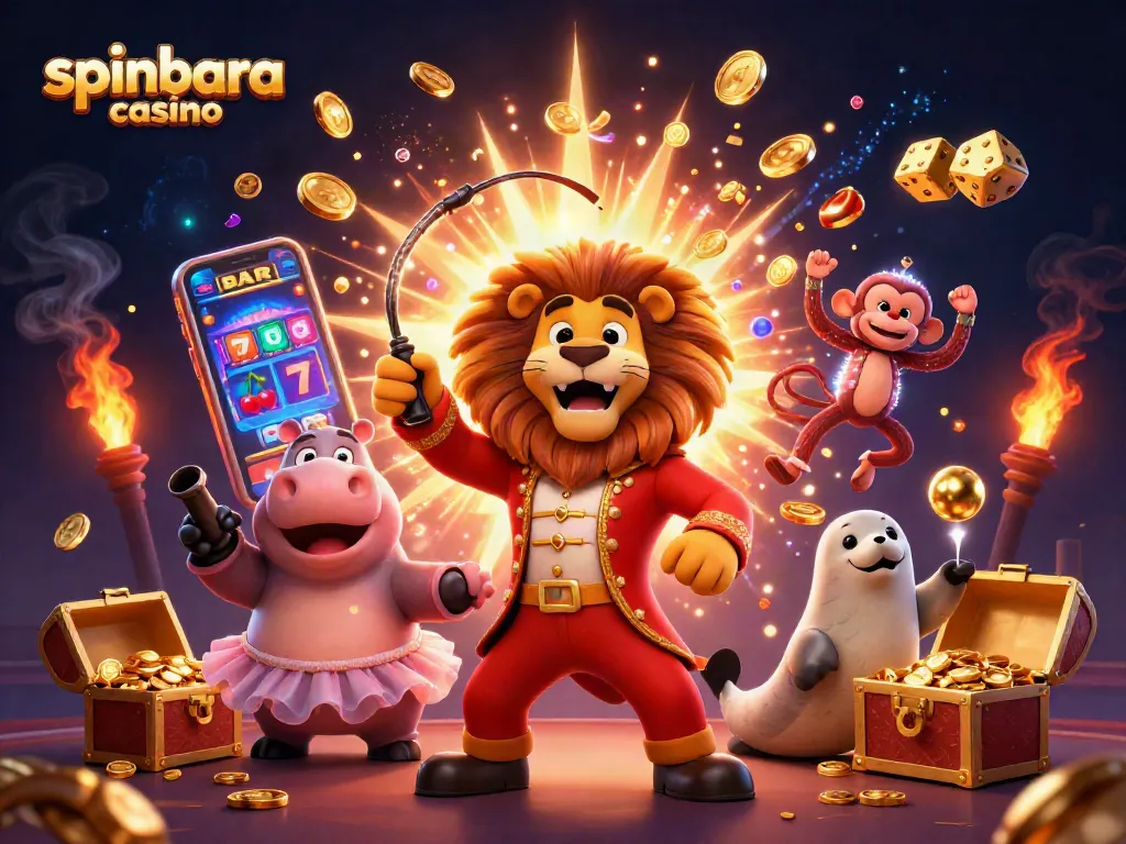 Spinbara Casino features a captivating circus theme with vibrant characters and dynamic casino elements.
