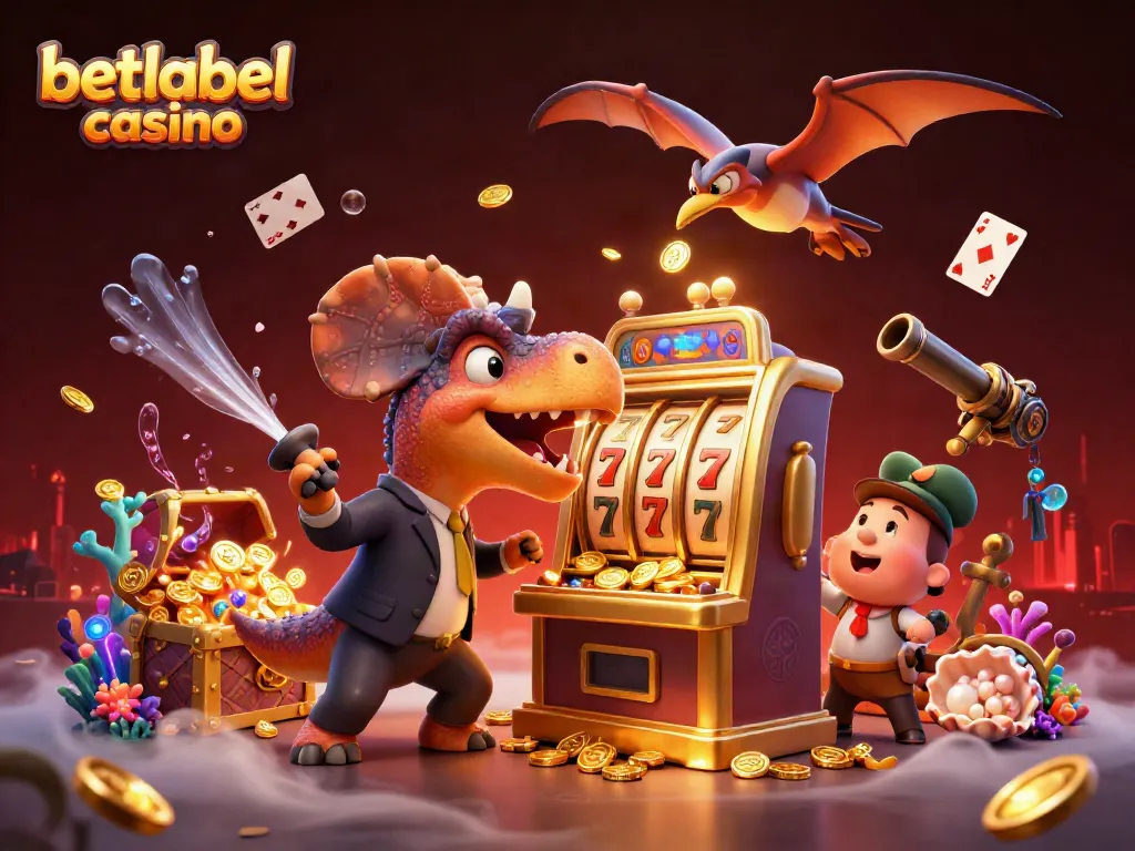 Experience the excitement at BetLabel Casino as cartoon dinosaurs create jackpots and catch flying coins.